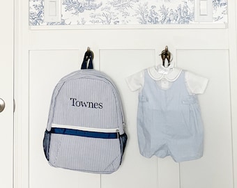 Sac à dos personnalisé pour enfant, sac à dos à monogramme, sac à langer en seersucker, cadeaux personnalisés pour enfant, cartable pour garçon, cartable pour garçon