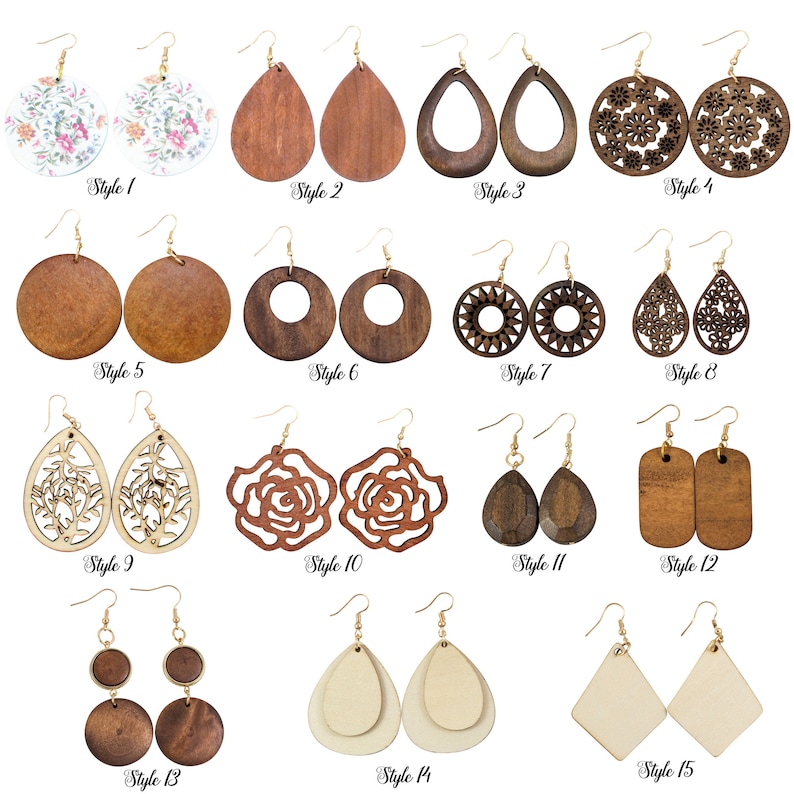Wood Earrings 64 Styles of Wooden Earrings Wood Teardrop Etsy