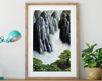 Printable Wall Art from Chinese Painting Set, Create Your Own Set of Two Prints or 3 Piece Wall Art, "Knowledge" by Andrew Lee, Japanese
