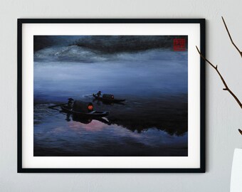 Kunstdruck von japanischen Kunstwerken und chinesischen Gemälden, "Morning Hustlers" von Andrew Lee, Erstellen Sie ein eigenes Set von zwei Drucken oder 3 Stück Wandkunst