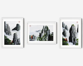 3 Stück Wandkunst oder Zweier-Set, chinesische Malerei Kunstdrucke, Kunstwerk Set von "Mut", "Stärke" und "Motivation" von Andrew Lee