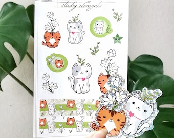 Sticker sheet Plant Cats Writing Paper Paper Glitter Cats Plants Flowers A6 15 cm x 10 cm Sticker sheet Sticker Sheets by Alice Entropie