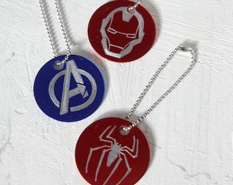 Marvel Spider & Iron Man Avengers Dog Tag Pendant Keychain anodized Stainless Steel red blue silver pink Metal Icon Symbol engraved