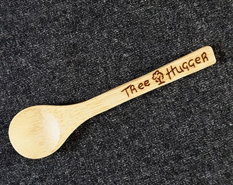 Teaspoon Bamboo or Cherry Wood Tree Hugger Personalized 14 cm 12.7 cm Pyrography Text Name Tree Nature Sustainable Single Piece