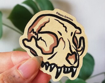 Sticker Kraft Cat Skull Set of 2 Kraft Paper Cat Skull Bone Head 5.2 cm Die-Cut Sticker by Alice Entropie