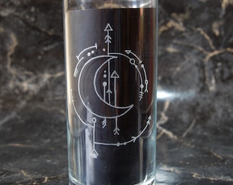 Moon Glass 300ml Graphic Lines Dotwork Finelines Longdrink Hand Engraved New Moon Full Moon Crescent Half Moon Affirmation Magick Magic