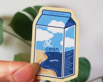 Sticker Oh, cean Carton Set of 2 Kraft Paper 5.2 cm Die-Cut Sticker Drink Milk Water Ocean Sea Climate Tetra Pack by Alice Entropie