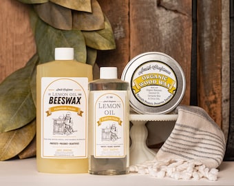 Lemon Oil Beeswax Wood Polish Kit, Amish Crafted Wood Conditioner Set