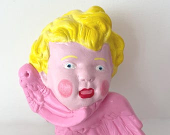 Handgeschilderde gipsen cherubijn, muurhanger engel