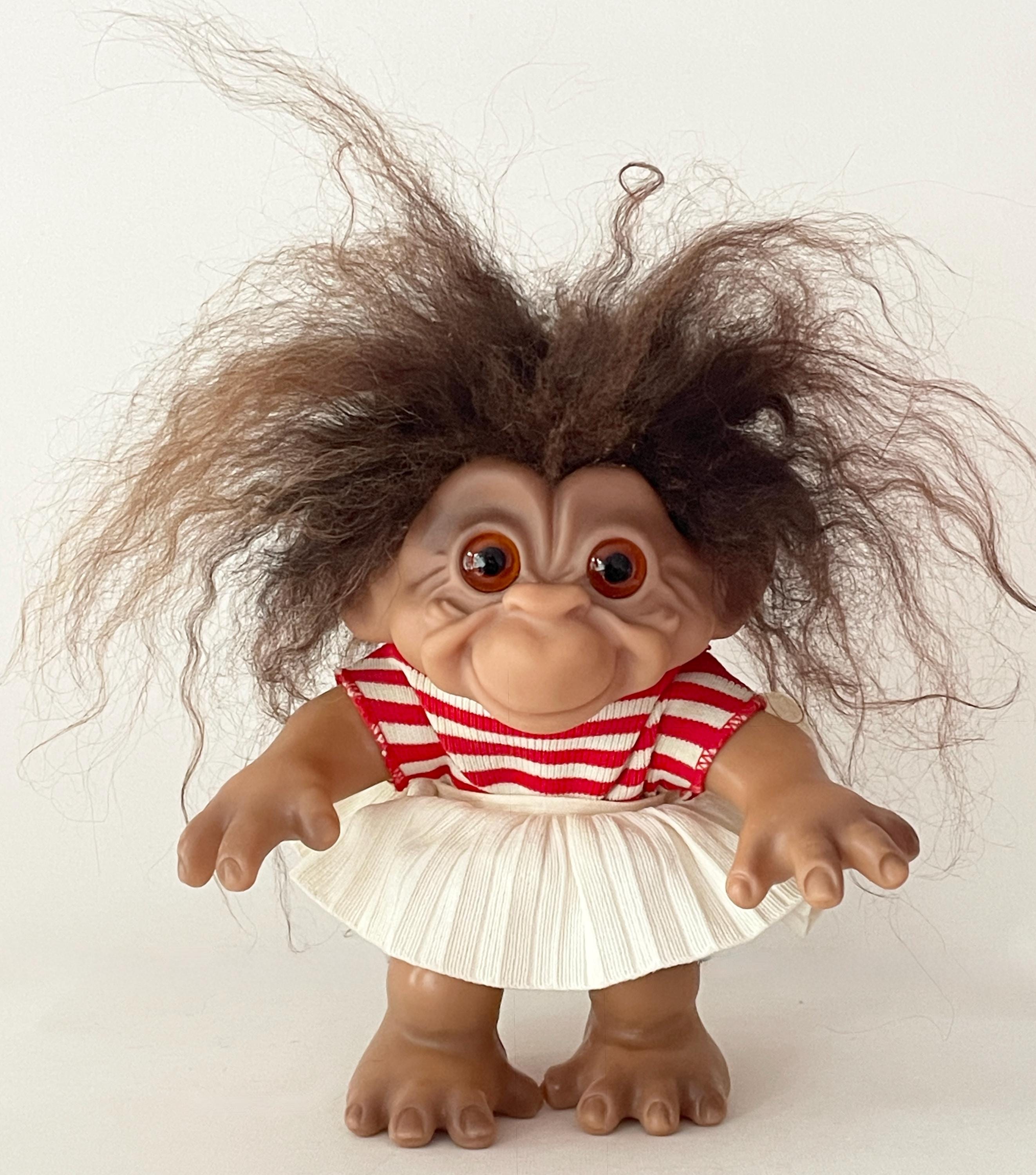 1960s Thomas Dam Monkey Girl Troll Doll. Made in Denmark. Amber
