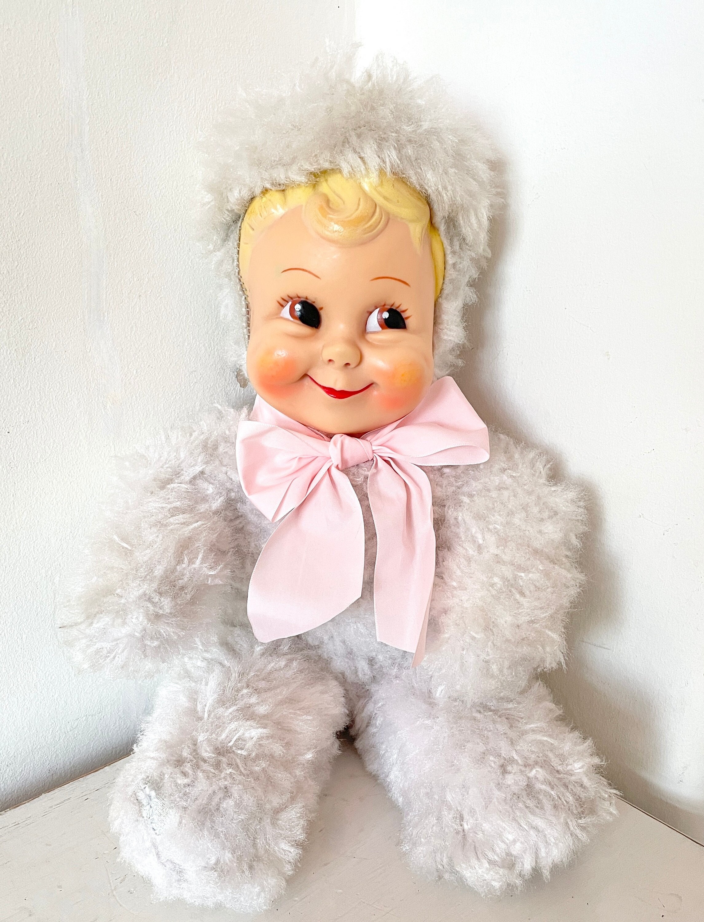 ヴィンテージ ラバーフェイス スノーベビー人形：シェニールぬいぐるみ