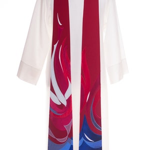 Clergy Stole for Pentecost, Baptism, Confirmation, Ordination: "Borne By The Spirit" - RED BASE