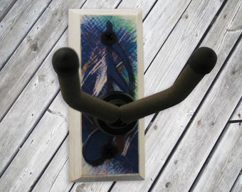 Guitar Wall Hanger - Blue 16th Note - Distressed Reclaimed Oak