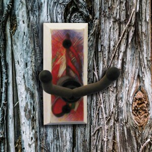 Banjo Wall Hanger - Red 16th Note - Distressed Reclaimed Oak