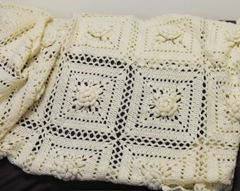 Beige Afghan with Raised Flowers