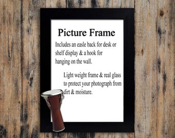 Picture Frame with Three Dimensional Djembe - Black Frame - Size: 5" x 7" or 8" x 10"