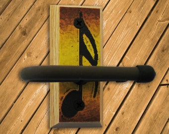 Dulcimer Wall Hanger - Yellow 16th Note - Distressed Reclaimed Oak