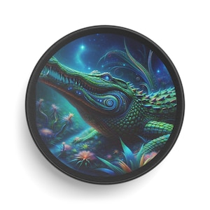 Colorful Alligator Hockey Puck, Vibrant Sports Decor, Unique Gift for Hockey Fans, Game Day Decor, Collectible Sports Memorabilia