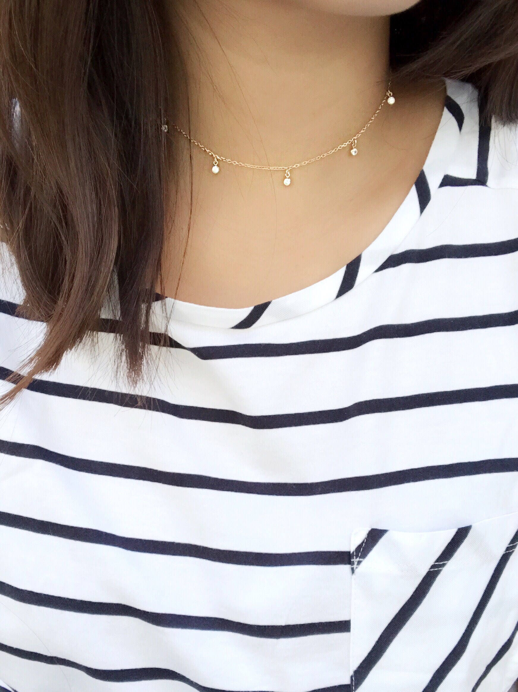Dangling diamonds choker necklace cz choker necklace