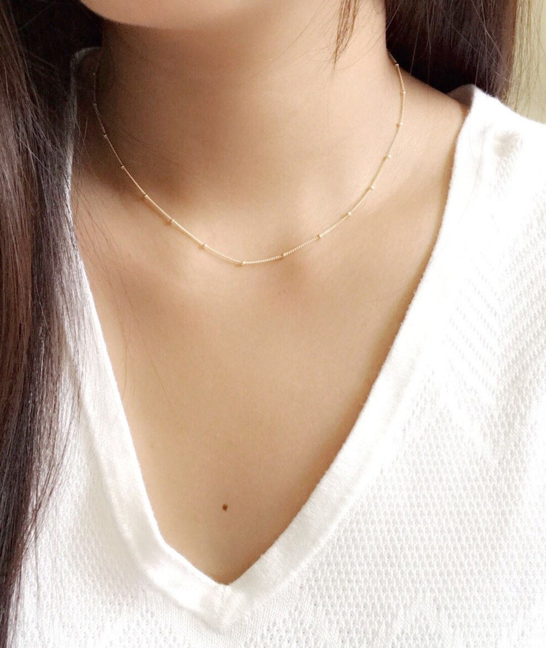Dainty Short Chain Necklace For Women - 925 Sterling Silver, 14K Gold Filled, Adjustable 13+3 Inch Length, Layering Choker, Made In USA - View #2