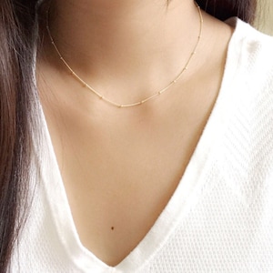 Dainty satellite chain station necklace 14K gold filled, rose gold filled, sterling silver • Dew drops necklace