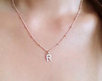 14K Gold diamond Initial necklace, Letter Charm Necklace, pave diamond charm