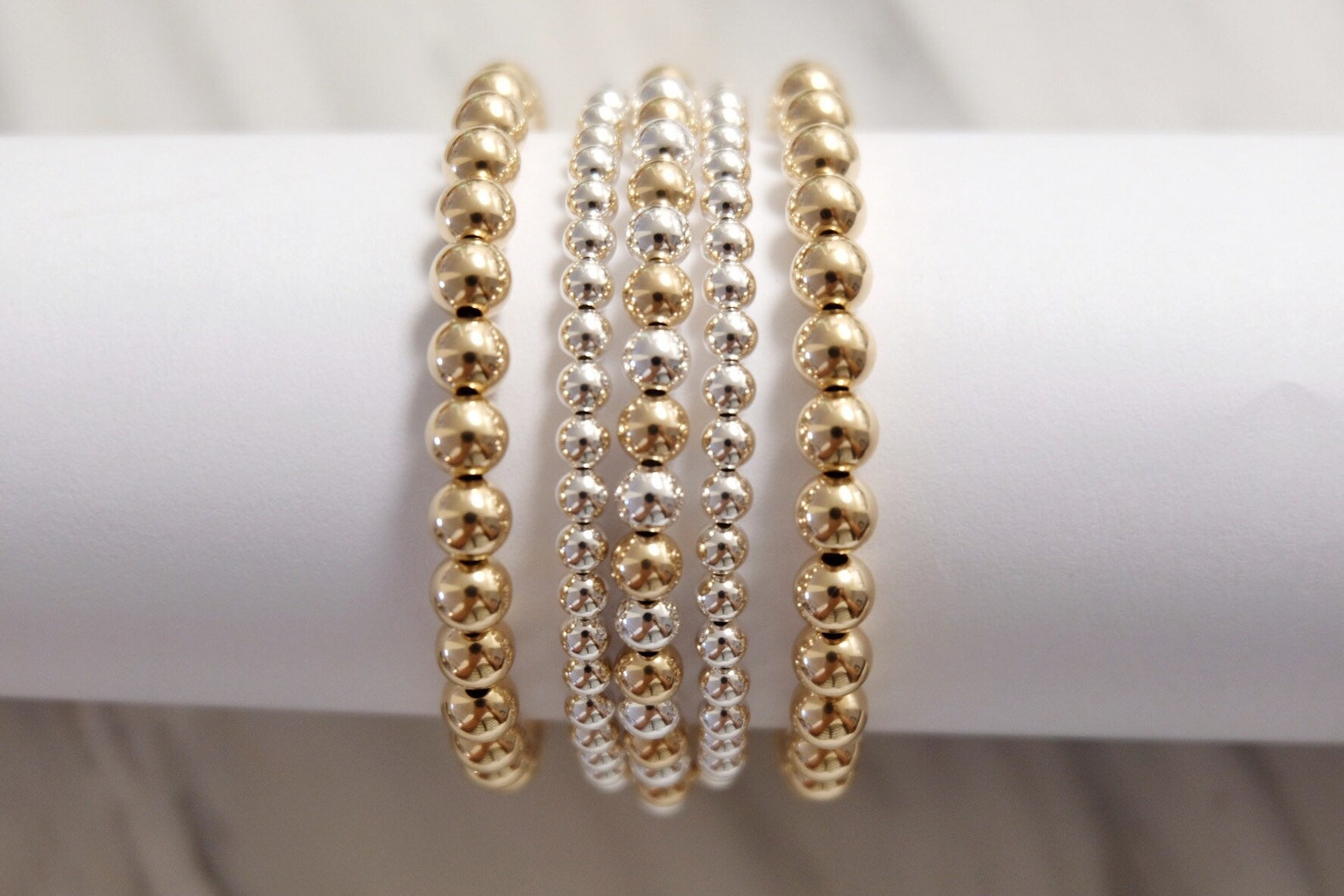 Bracelet Set of 5 Gold and Silver Beaded Bracelet / Gold and Etsy