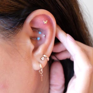 Butterfly Earrings Internally Threaded Flat Back Studs for Cartilage, Lobe, Conch, Tragus 14K Solid Gold