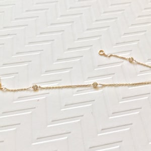 Diamonds by the yard bracelet , CZ bracelet , CZ on a bezel bracelet , CZ station bracelet , 14k solid gold bracelet , satellite bracelet