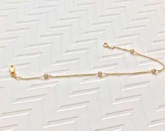 Diamonds by the yard bracelet , CZ bracelet , CZ on a bezel bracelet , CZ station bracelet , 14k solid gold bracelet , satellite bracelet