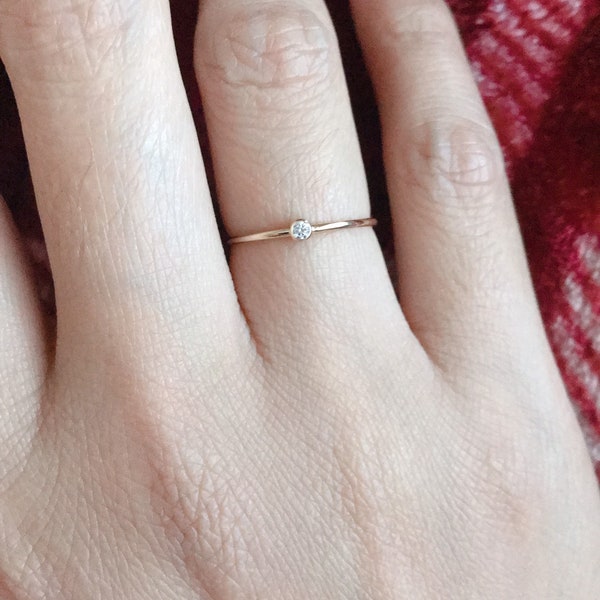 Dainty CZ bezel gold Ring ~ Gold-filled ~ Sterling Silver /Rose Gold-filled CZ ring ~ handmade jewelry rings