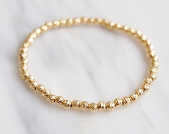Beaded Bracelet Gold 4mm Faceted Diamond Cut Beads 14K Solid Gold