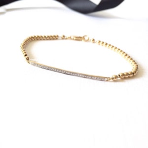 Pave diamond bar beaded bracelet/ dainty beaded bracelet / petite beaded  racelet / 14k gold or 14k gold filled bracelet / minimal bracelet