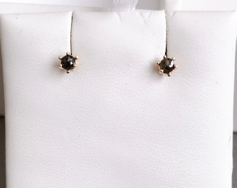 Black diamond Stud Earrings /14k gold diamond stud earrings