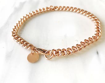 Thick cuban link Chain bracelet , Gold Curb chain bracelet ,  rose gold chain bracelet , sterling silver chain bracelet