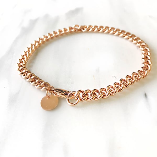 Thick cuban link Chain bracelet , Gold Curb chain bracelet ,  rose gold chain bracelet , sterling silver chain bracelet