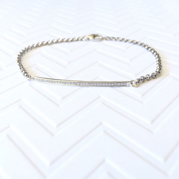 14k gold Pave diamond bar bracelet , skinny bar bracelet , white gold , rose gold , yellow gold , tiny diamonds