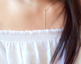 Dainty Y necklace / Dainty lariat necklace / minimalist lariat necklace / simple Y necklace