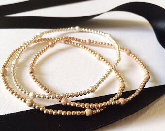 Gold beaded bracelet / beaded Ball bracelet / stacking bracelet / rose gold / sterling silver / stackable bracelet