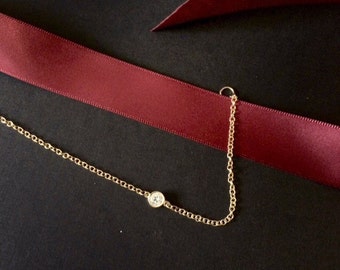 CZ Solitaire Bracelet, Bezel Stone Bracelet for layering