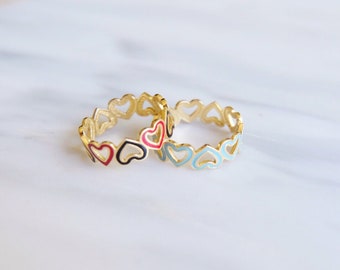 Hearts stacking ring enamel face • 14k ring • handmade jewelry rings