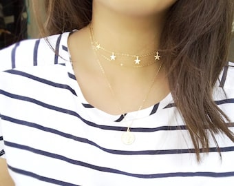 Star shaker choker necklace / dangling stars choker necklace / gold choker necklace