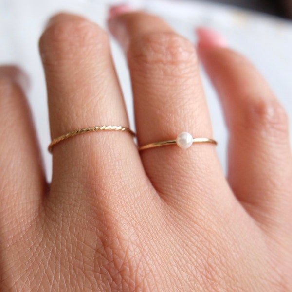 Dainty Pearl Stacking ring , Single Pearl ring Gold Band