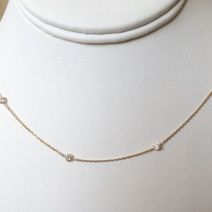 Dainty By the yard choker necklace, bezeled cz choker necklace , minimalist choker 14k gold , station necklace , diamond station necklace image 4