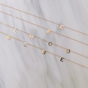 14k Solid Gold Spaced Letter Chain Necklace • Rose Gold • White Gold
