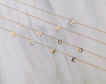 14k Solid Gold Spaced Letter Chain Necklace • Rose Gold • White Gold