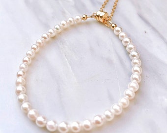 Dainty Akoya Pearl Bracelet • white pearl jewelry • gifts for moms