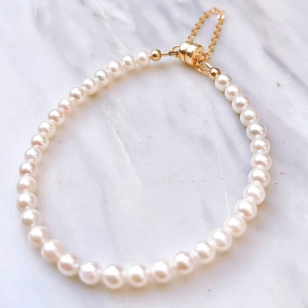 Dainty Akoya Pearl Bracelet • white pearl jewelry • gifts for moms