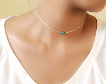 Turquoise Choker Necklace / single turquoise bead choker / festival choker necklace / bohemian choker necklace / gold / silver / rose gold