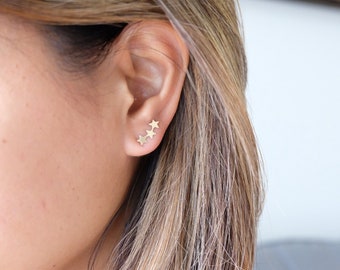 Gold three star ear climber earrings / star earrings / simple stud earrings